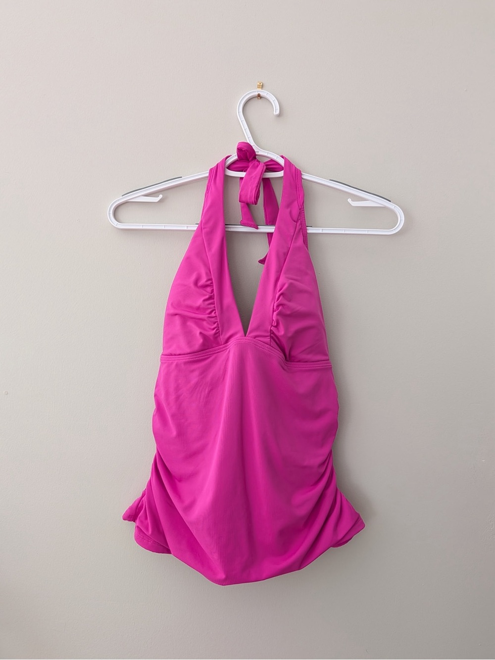Athleta Pink Halter Tankini Swim Top Ruched Shelf Bra Size Small